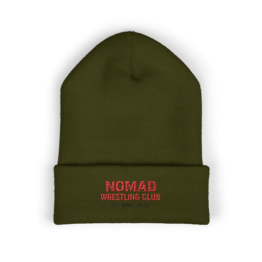 Nomad Wrestling Club Embroidered Cuffed Beanie — Classic White Knit Hat