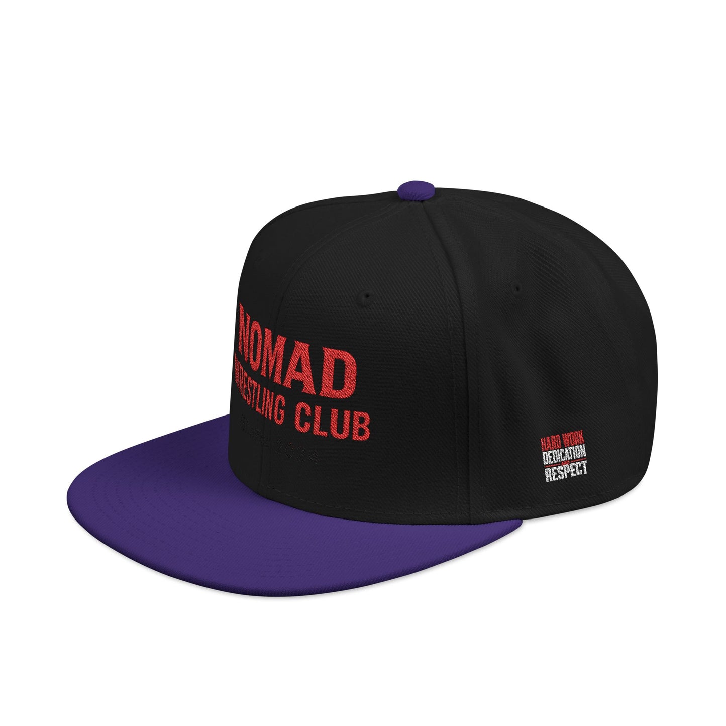 Embroidery Snapback Hat — "Nomad Coffee Club" Red Stitched Logo with Flag Accent