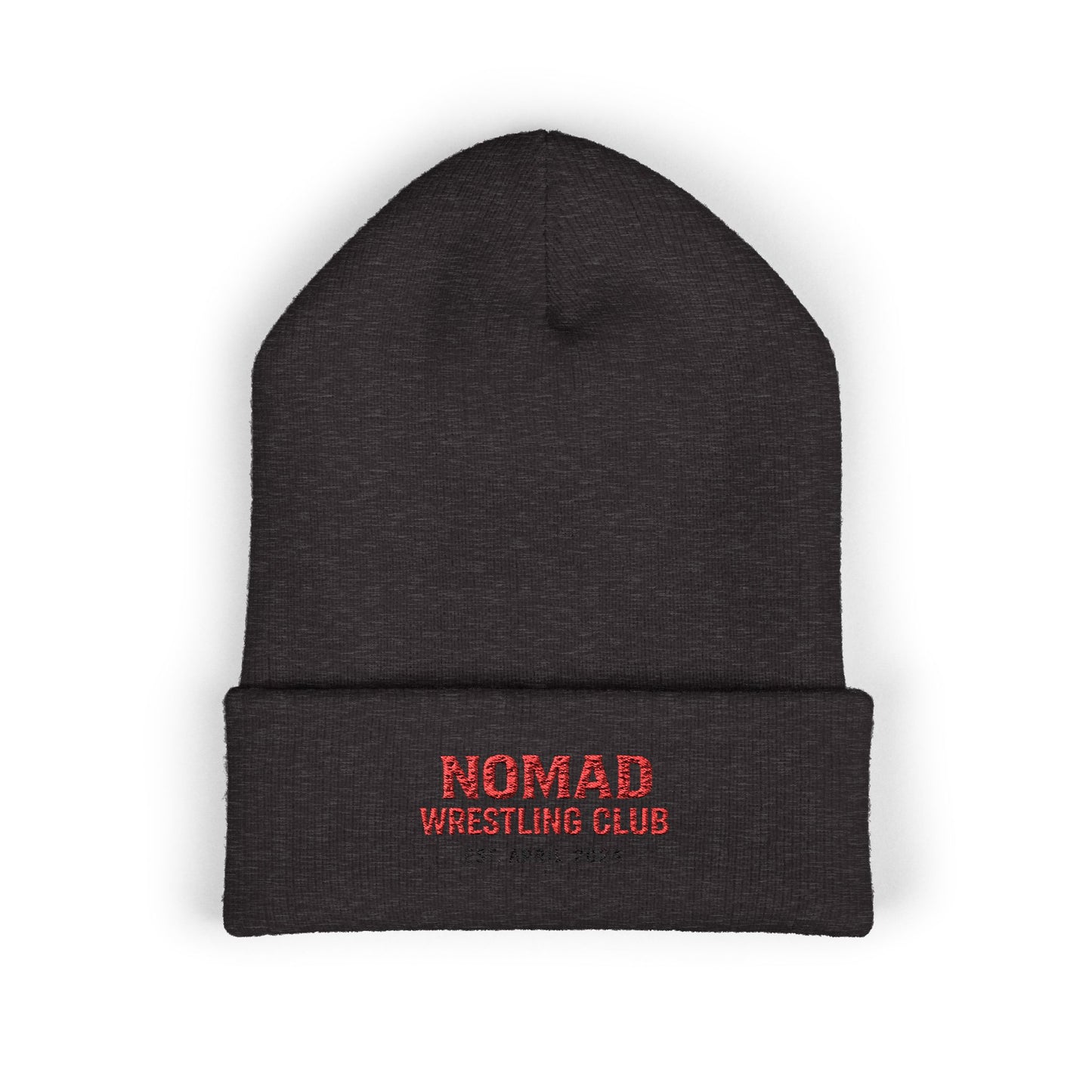 Nomad Wrestling Club Embroidered Cuffed Beanie — Classic White Knit Hat