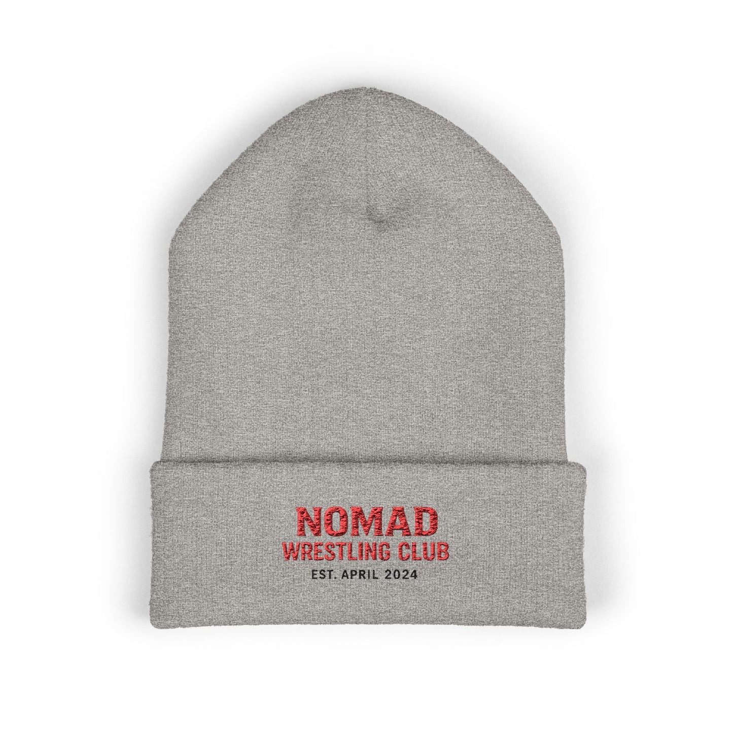 Nomad Wrestling Club Embroidered Cuffed Beanie — Classic White Knit Hat