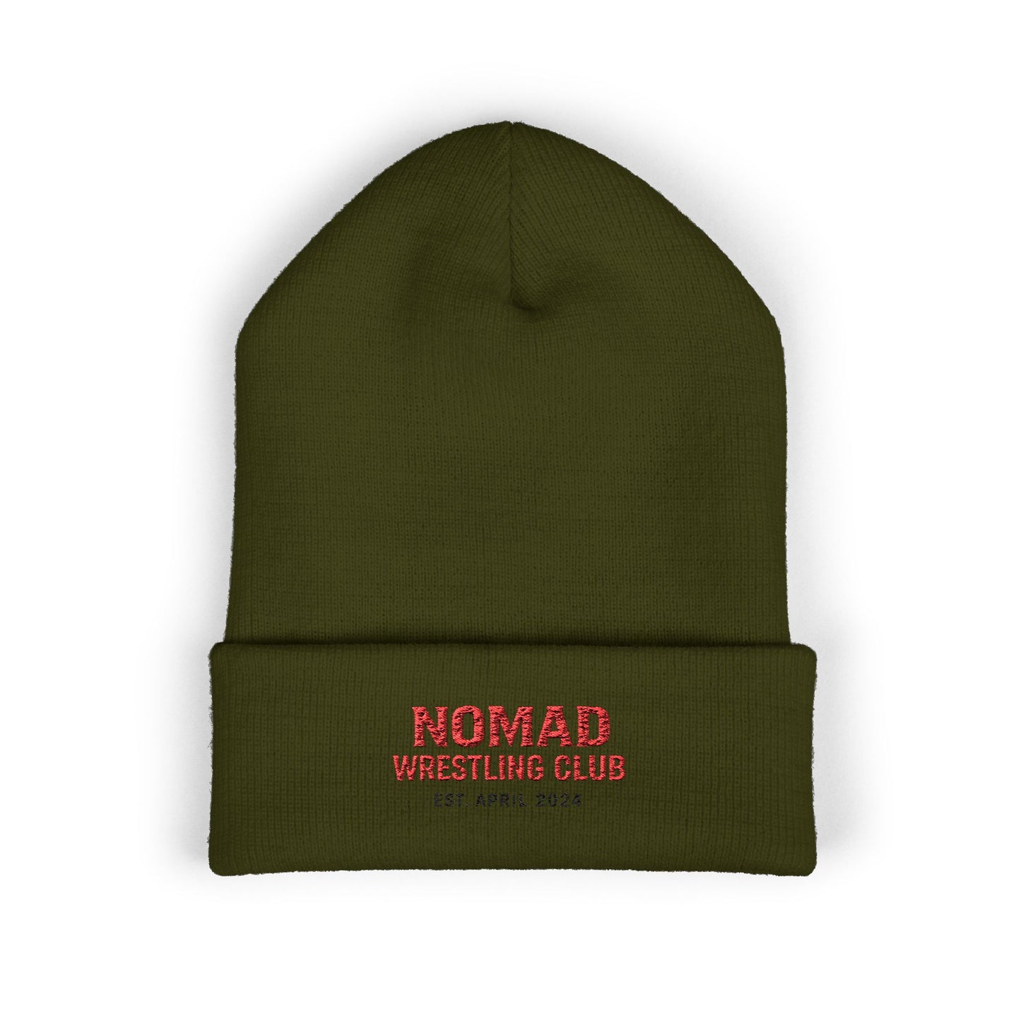 Nomad Wrestling Club Embroidered Cuffed Beanie — Classic White Knit Hat