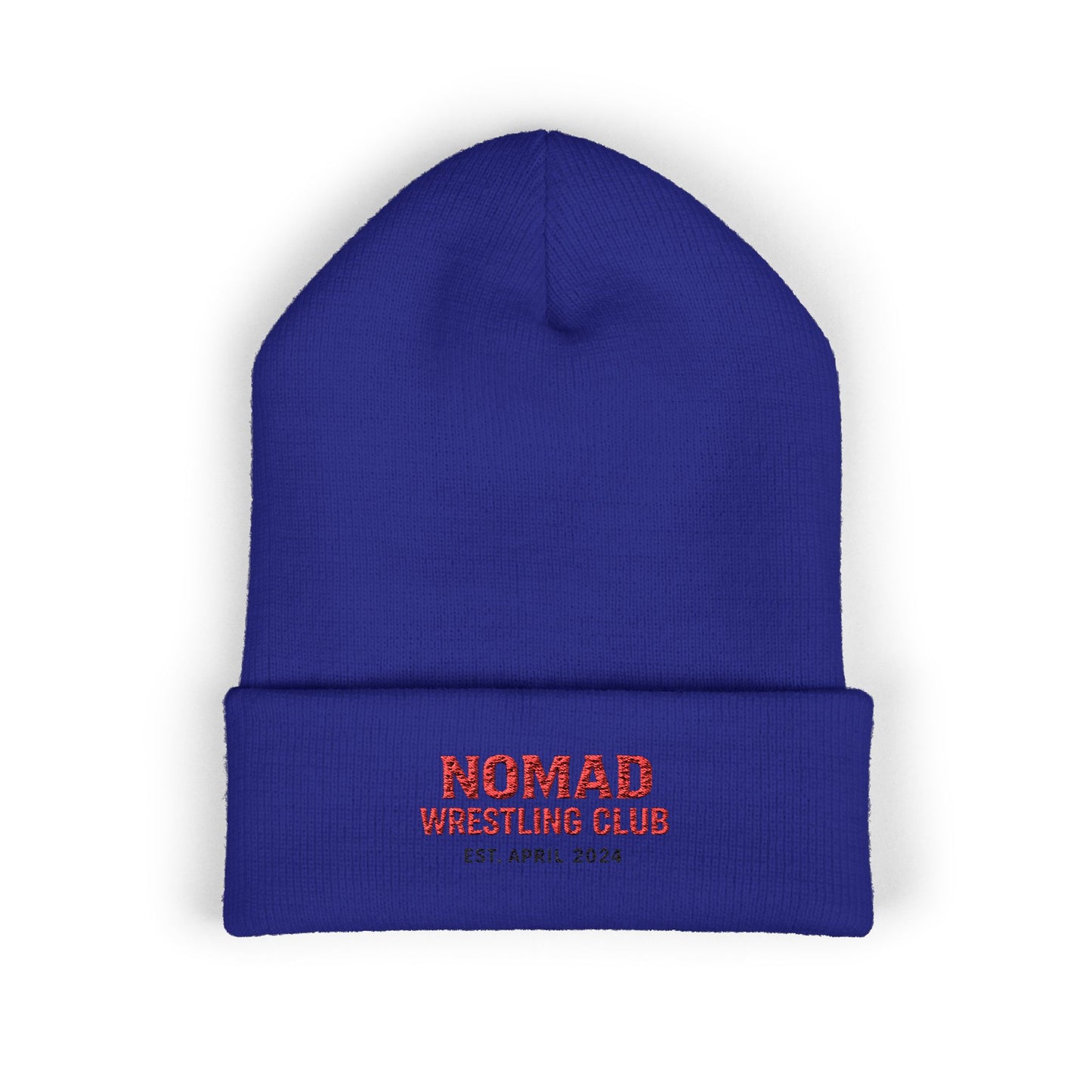 Nomad Wrestling Club Embroidered Cuffed Beanie — Classic White Knit Hat