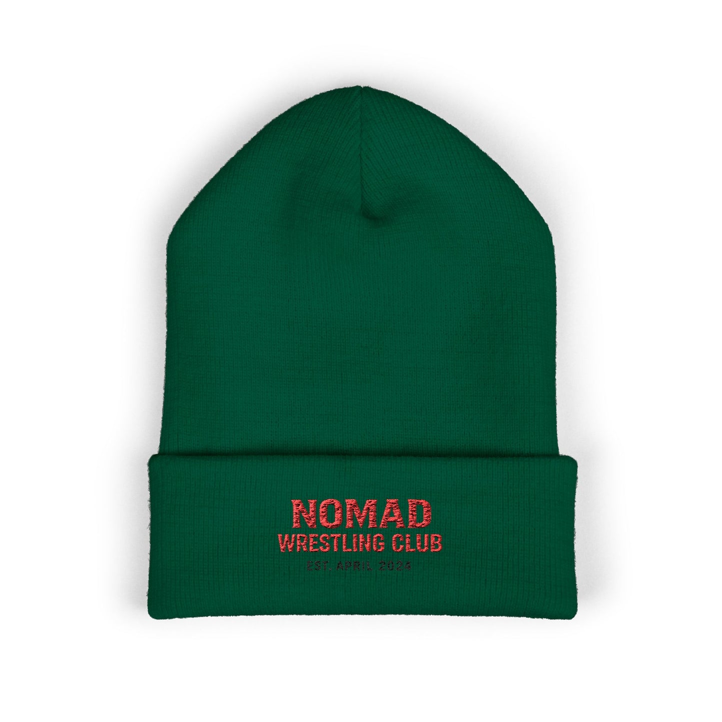 Nomad Wrestling Club Embroidered Cuffed Beanie — Classic White Knit Hat