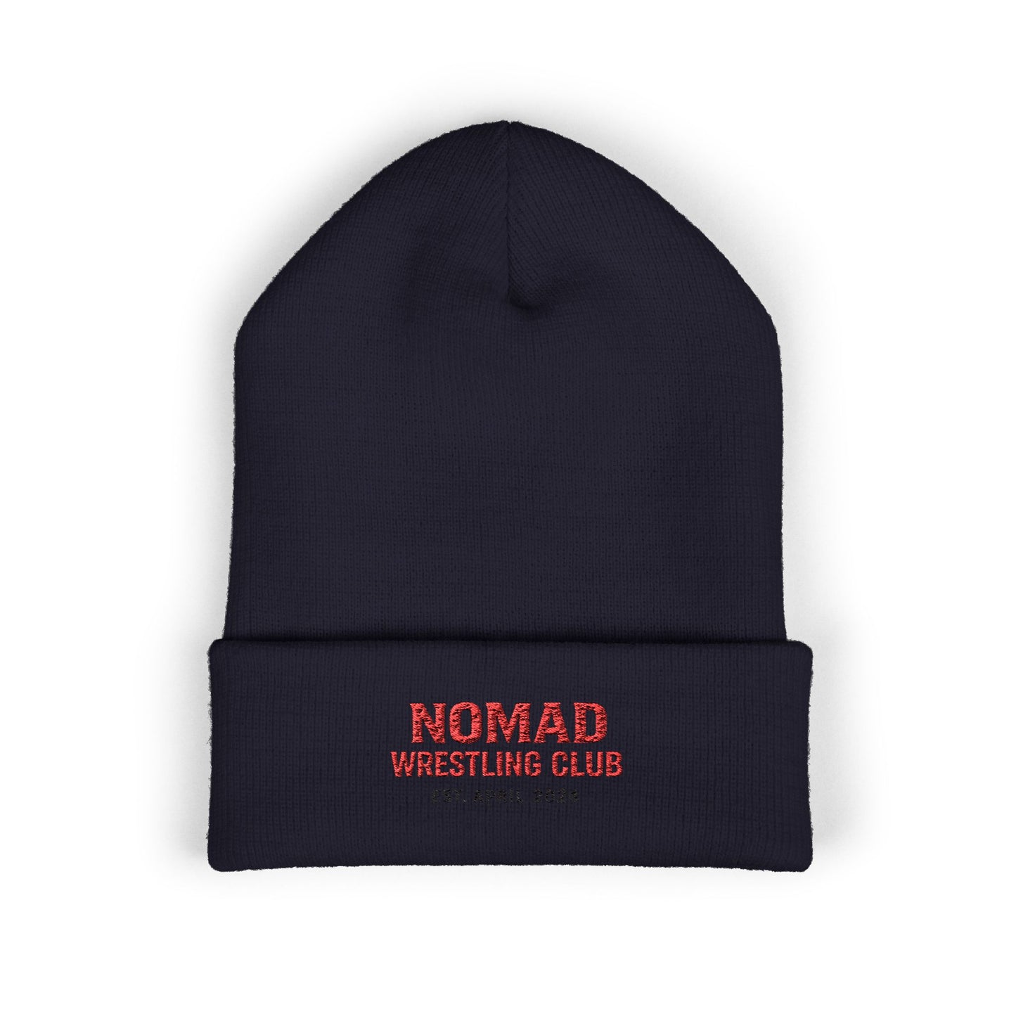 Nomad Wrestling Club Embroidered Cuffed Beanie — Classic White Knit Hat