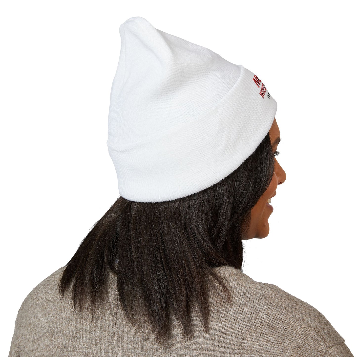 Nomad Wrestling Club Embroidered Cuffed Beanie — Classic White Knit Hat