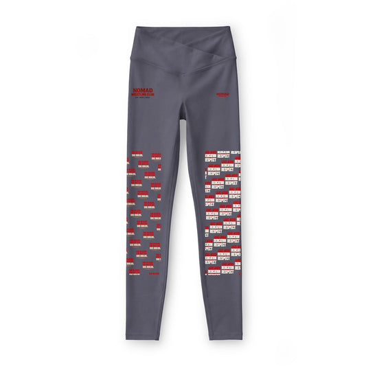 Embroidered Stripe Yoga Leggings — Red & White Distressed Panel Design