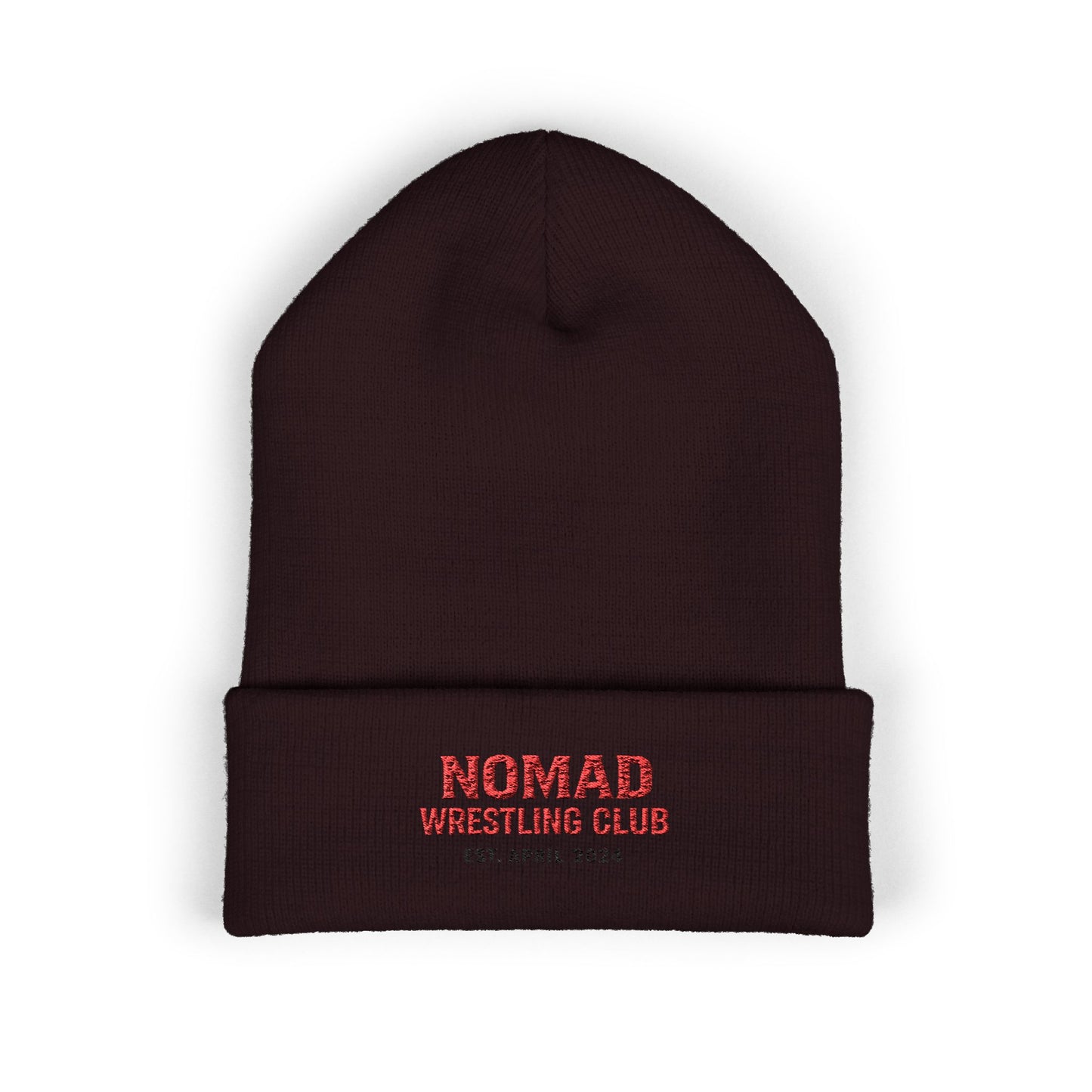 Nomad Wrestling Club Embroidered Cuffed Beanie — Classic White Knit Hat