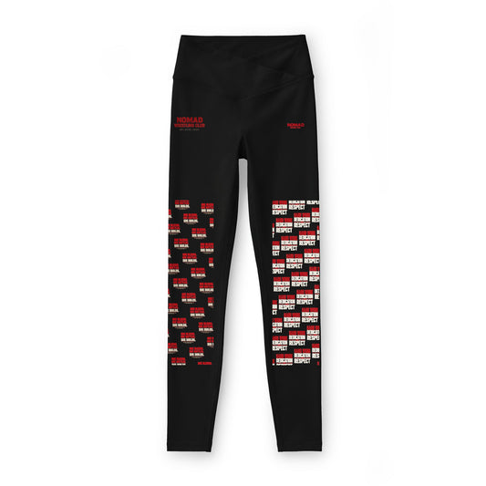 Embroidered Stripe Yoga Leggings — Red & White Distressed Panel Design