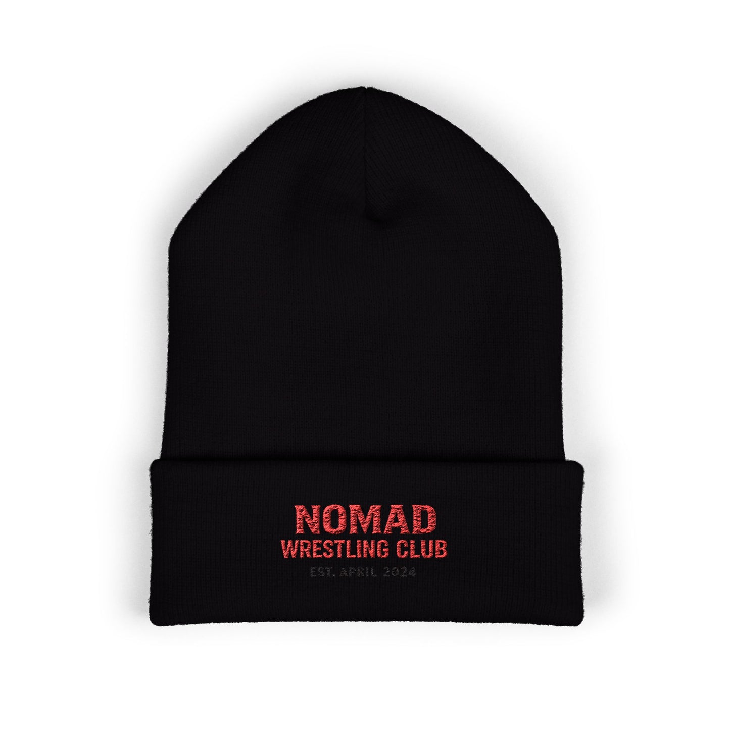 Nomad Wrestling Club Embroidered Cuffed Beanie — Classic White Knit Hat