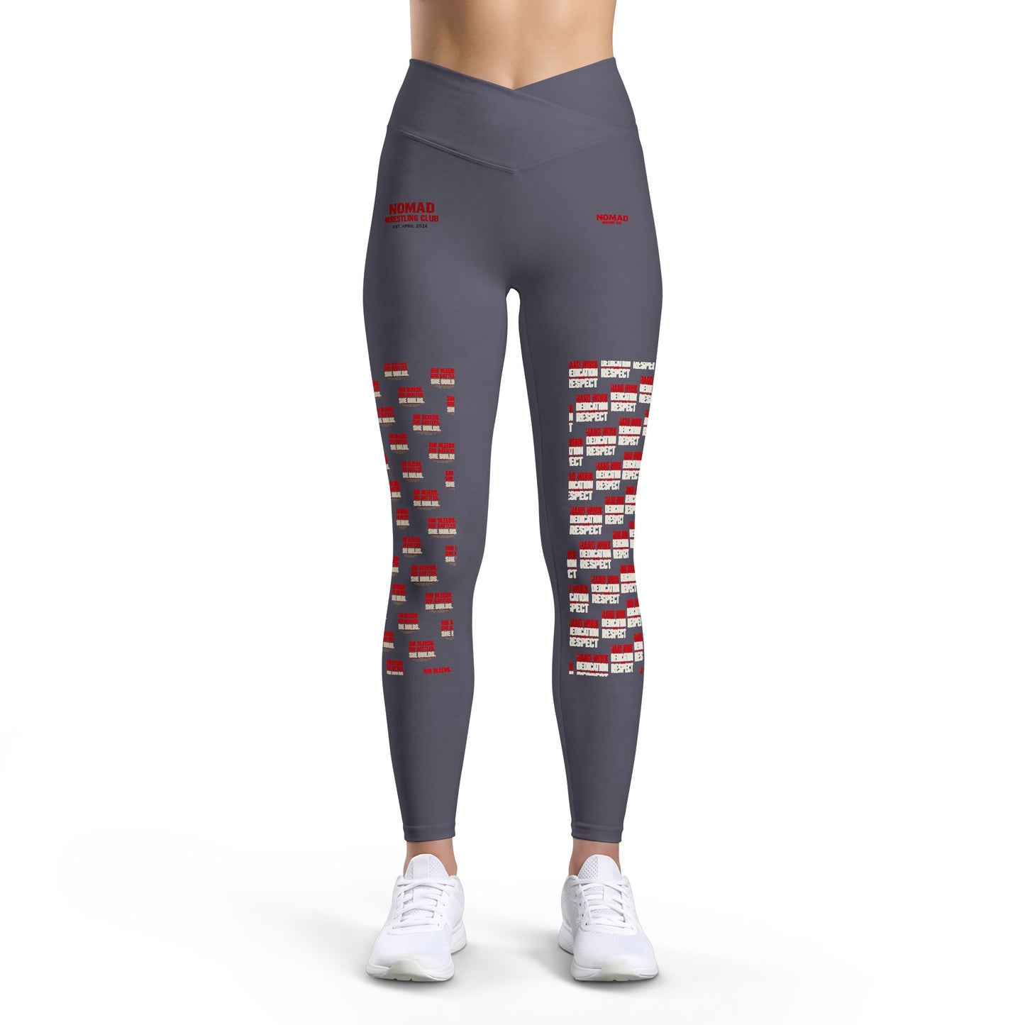 Embroidered Stripe Yoga Leggings — Red & White Distressed Panel Design