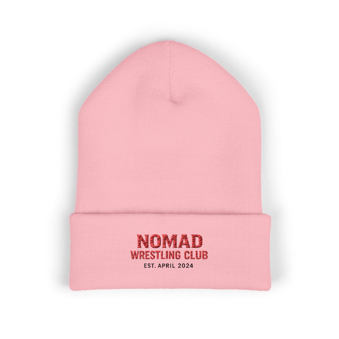 Nomad Wrestling Club Embroidered Cuffed Beanie — Classic White Knit Hat