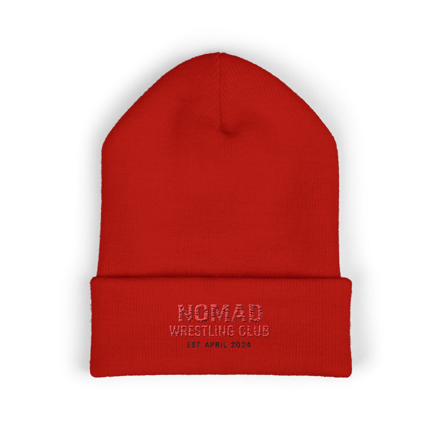 Nomad Wrestling Club Embroidered Cuffed Beanie — Classic White Knit Hat